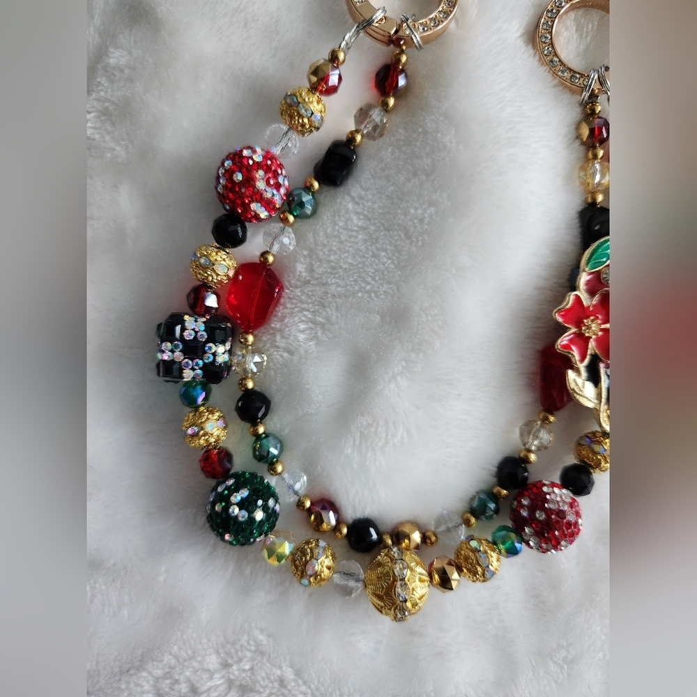Colorful Beaded Purse Charm with Floral Pendant Bag Charm Chain - Picture 4 of 7